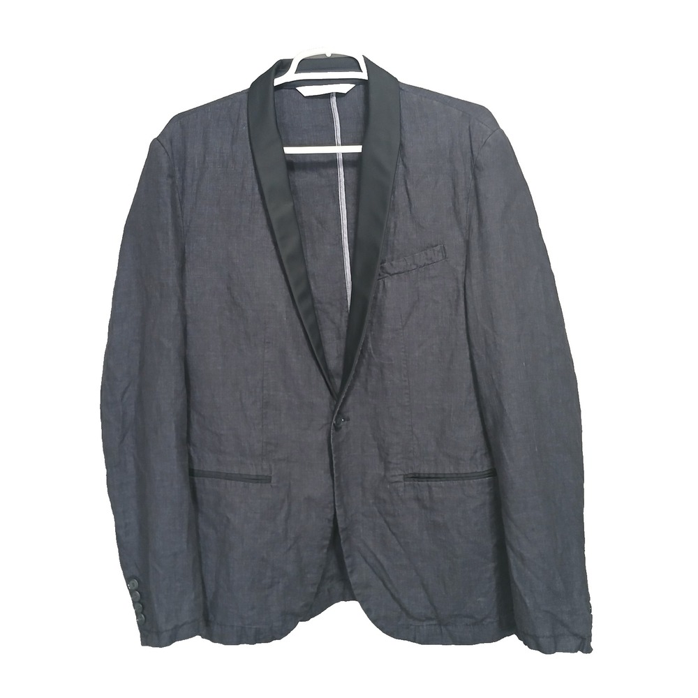 Zara Men's Basic Dark Blue 100% Linen‎ Summer Sport Coat Blazer Size 38R